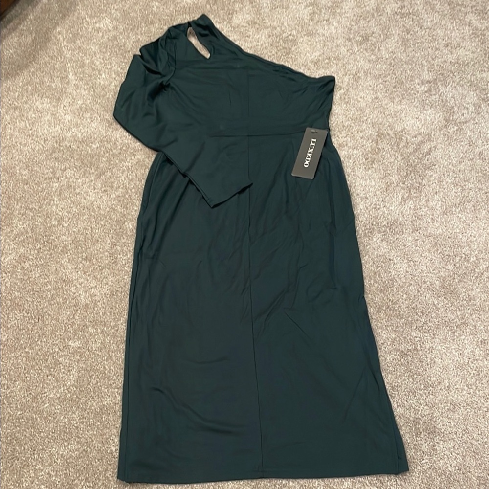 Luxedo Blue Asymmetrical Long Sleeve Sheath Dress